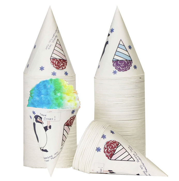 Paper Snow Cone Cups - 6 Ounce - Durable Leak Proof Design - Red, White Shaved Ice Holders (100 Count)