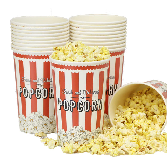 Small Disposable Popcorn Buckets - Red and White (46 Oz)