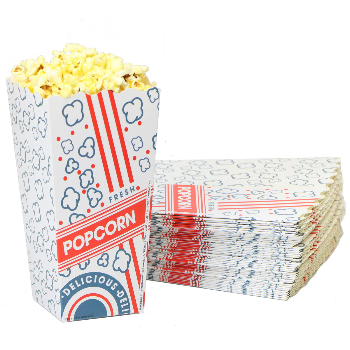 Single Popcorn Box Large Popcorn Open Top Scoop Boxes — Paragon Concessions